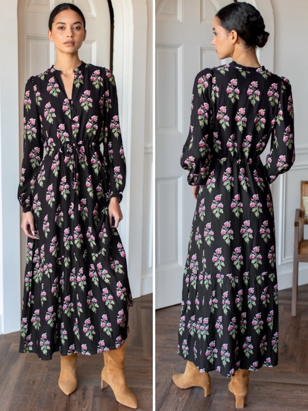 EMERSON FRY India Collection Frances 3 Maxi Dress Floral Wineberry Print \\ M